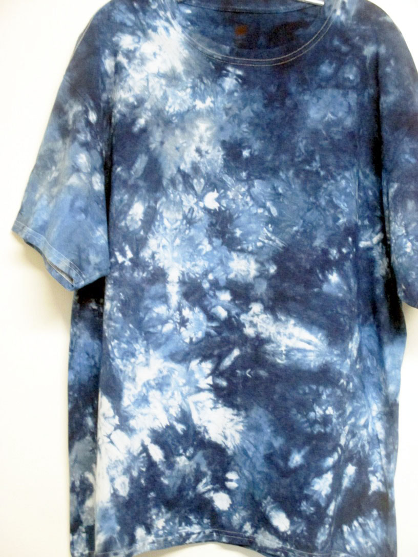 blue and grey tie dye shirt